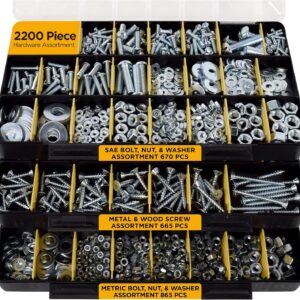 Jackson Palmer 2200 Piece Hardware Assortment Kit with Screws, Nuts, Bolts & Washers (3 Trays)…