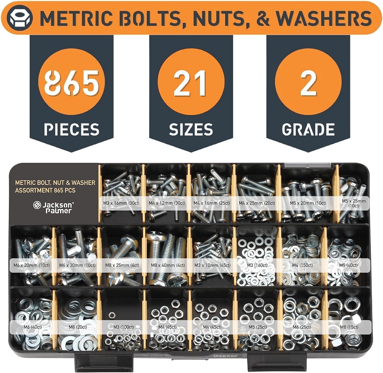 Jackson Palmer 2200 Piece Hardware Assortment Kit with Screws, Nuts, Bolts & Washers (3 Trays)… - Image 4