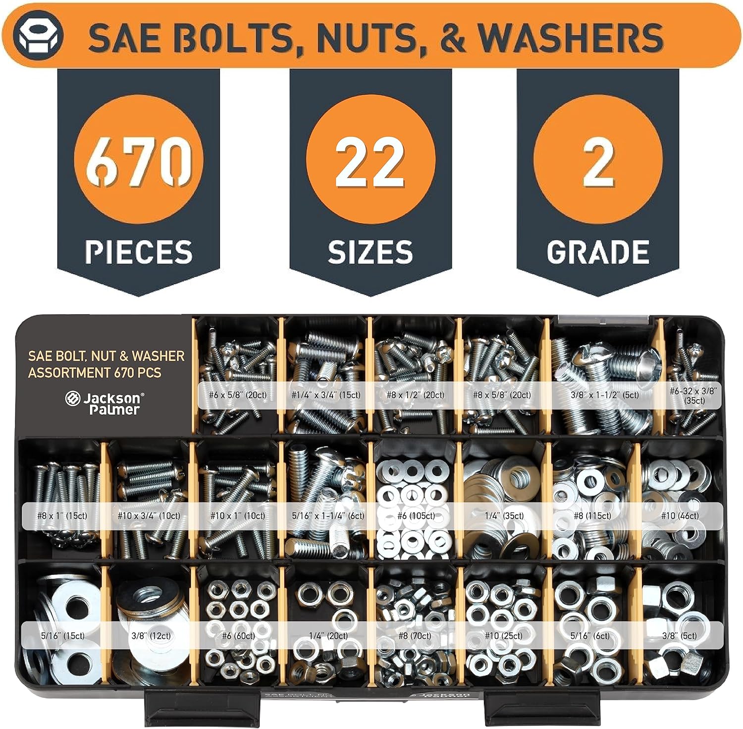 Jackson Palmer 2200 Piece Hardware Assortment Kit with Screws, Nuts, Bolts & Washers (3 Trays)… - Image 5