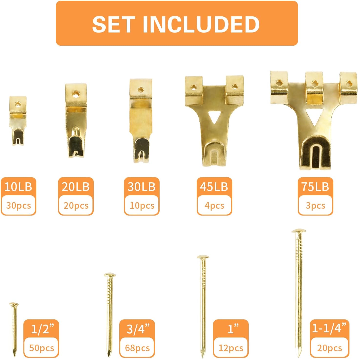 Hongway 276pcs Picture Hanging Kit, Picture Hangers, Heavy Duty Frame Hooks Assortmentwith Nails, Hanging Wire, Screw Eyes, D Ring and Sawtooth Hardware for Frames Mounting - Image 3