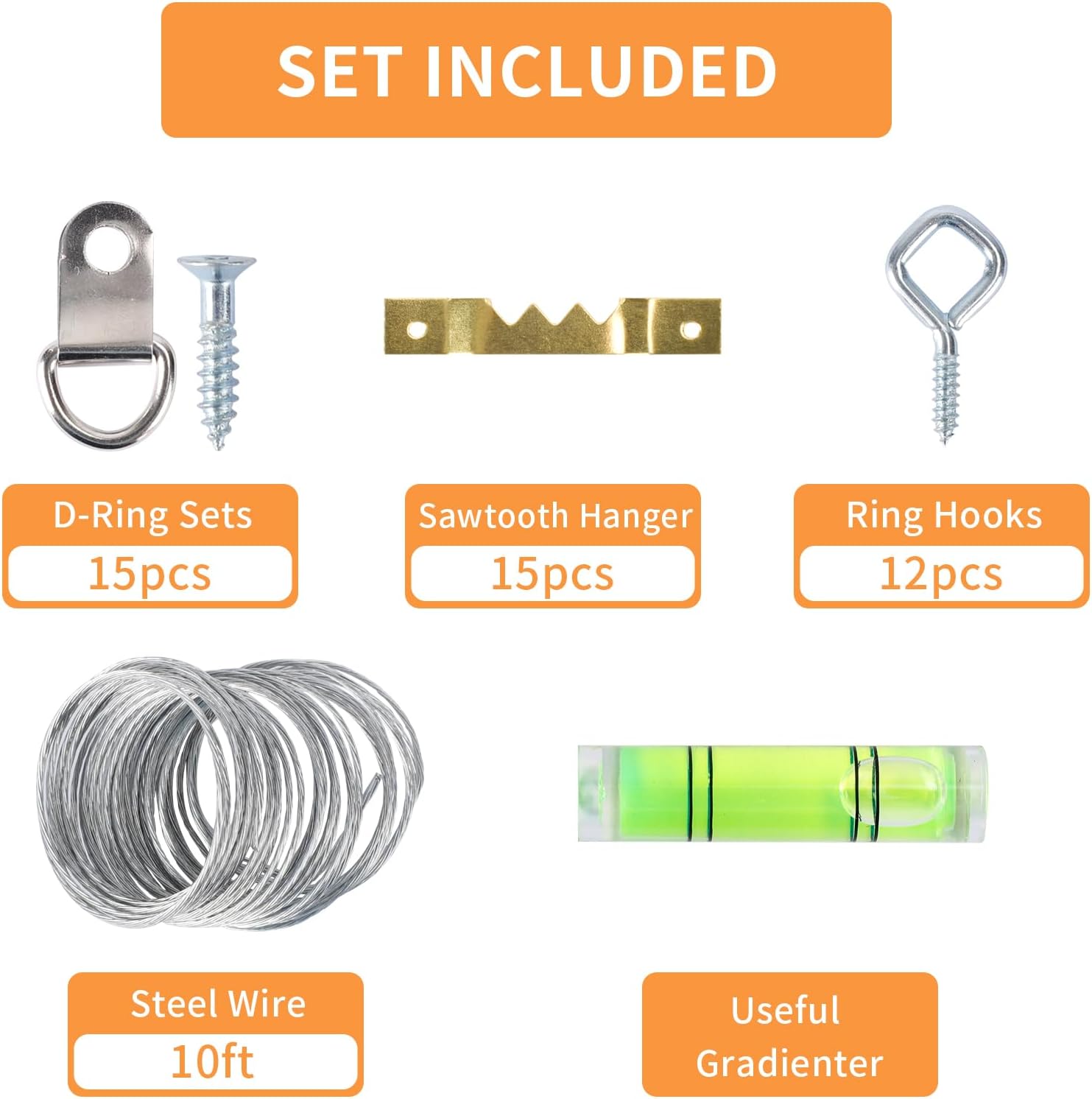 Hongway 276pcs Picture Hanging Kit, Picture Hangers, Heavy Duty Frame Hooks Assortmentwith Nails, Hanging Wire, Screw Eyes, D Ring and Sawtooth Hardware for Frames Mounting - Image 4