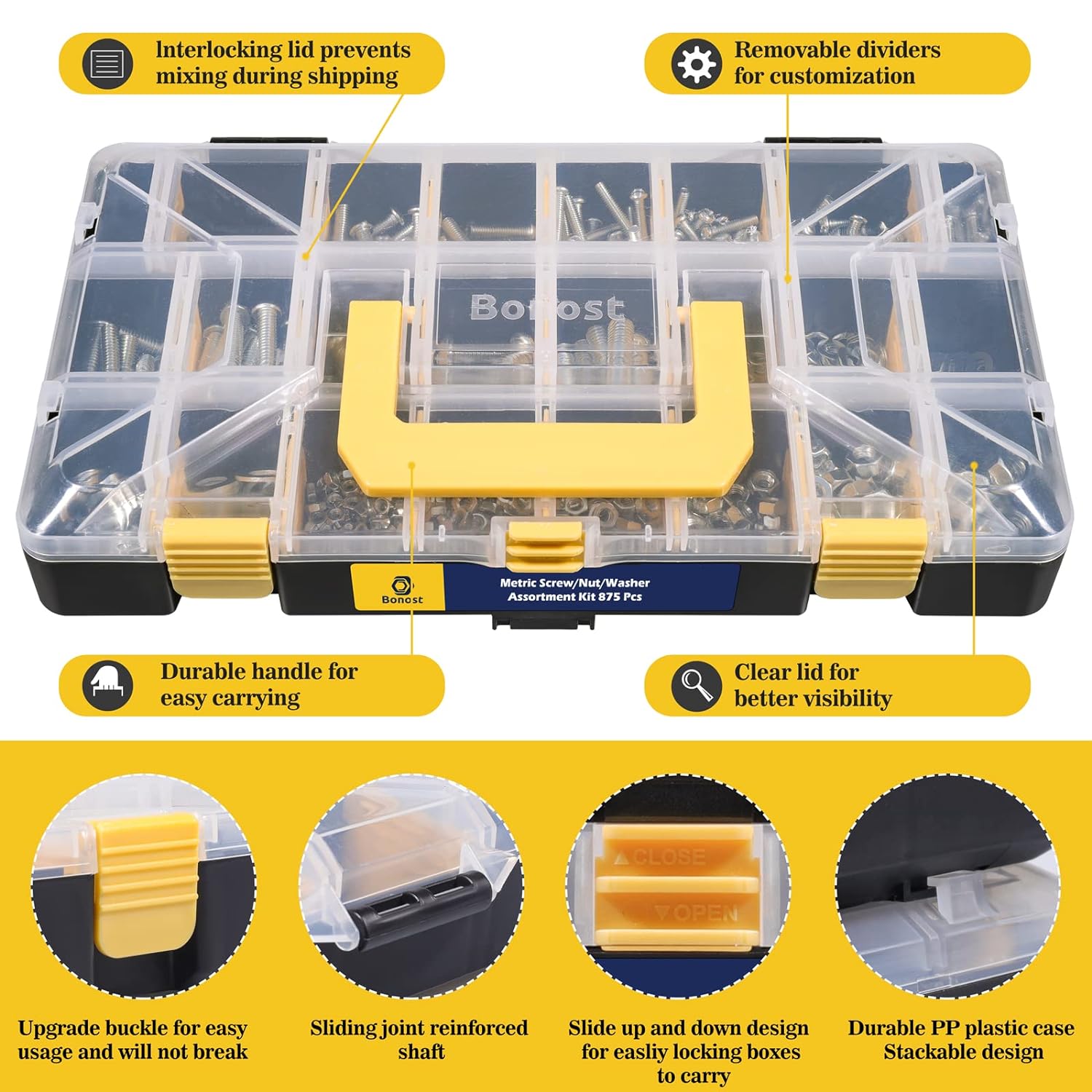 2240 Pieces Hardware Assortment Kit - Metric & SAE Machine Screw Assortment Kit with Assorted Nuts, Bolts, and Washers (3 Trays) - Image 5