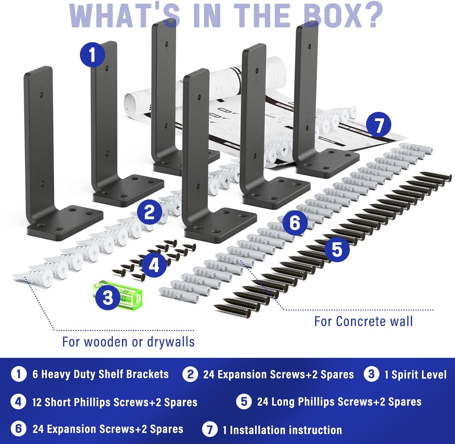 Shelf Bracket, Heavy Duty Floating Shelf Brackets 6 inch Long, 6 Pack Brackets for Shelves, Black Coated Metal Wall Shelf Support Brackets with 1/5 Inch Thick and 160 lb. Load Capacity - Image 7