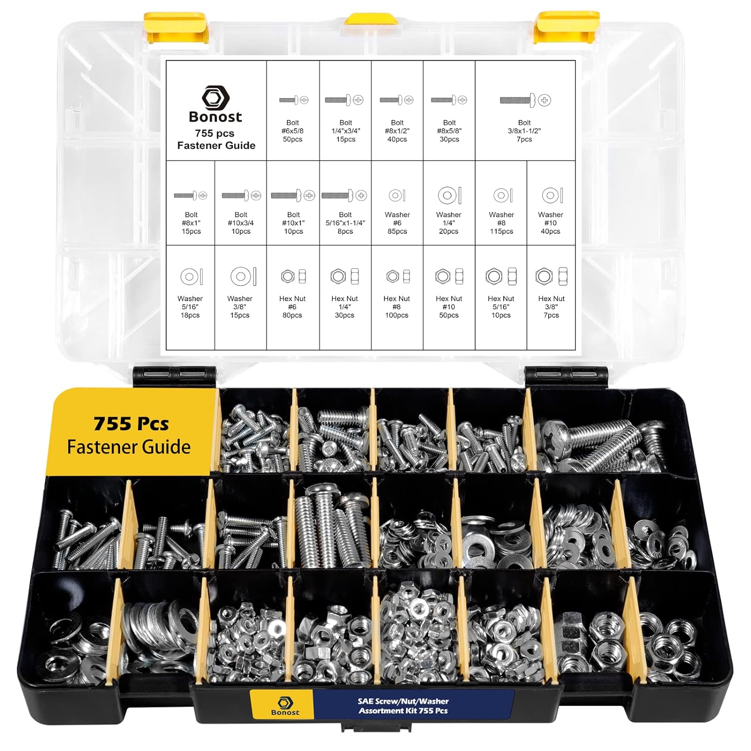 2240 Pieces Hardware Assortment Kit - Metric & SAE Machine Screw Assortment Kit with Assorted Nuts, Bolts, and Washers (3 Trays) - Image 3