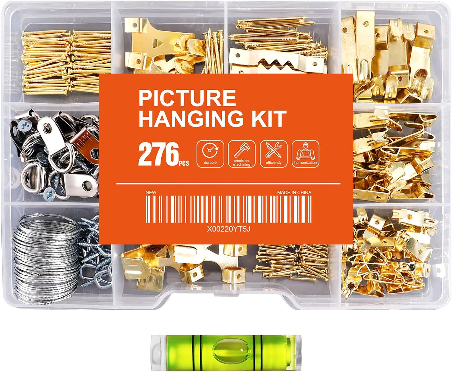 Hongway 276pcs Picture Hanging Kit, Picture Hangers, Heavy Duty Frame Hooks Assortmentwith Nails, Hanging Wire, Screw Eyes, D Ring and Sawtooth Hardware for Frames Mounting